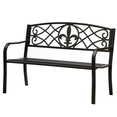 GARDENISED Outdoor Garden Patio Steel Park Bench Lawn Decor with Cast Iron Unique Design Back, Black Seating Bench for Yard, Patio, Garden, Balcony, and Deck QI004257